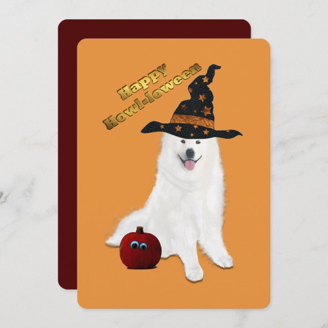 5X7 In. Platt Tack Kort Halloween Samoyed (Fram/baksida)