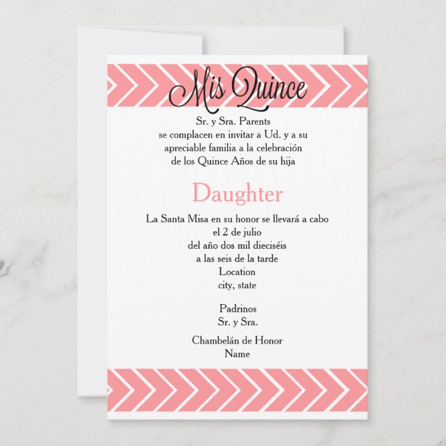 5x7 inbjudan - Mis-Quince - spansk Customization (Framsida)