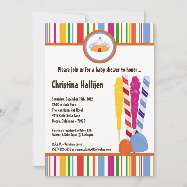 5x7 Inbjudan till Candy Land Ice Cream Baby Shower (Framsida)