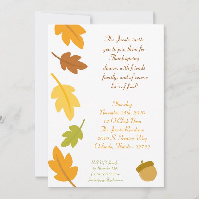 5x7 Inbjudan till Höst löv Thanksgiving hösten (Framsida)