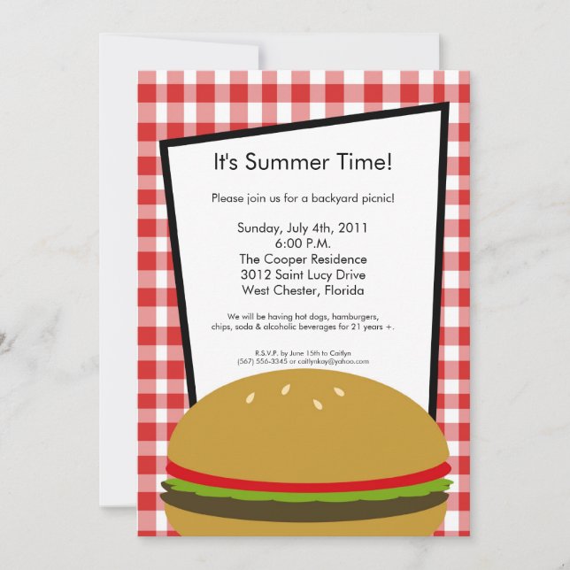 5x7 Inbjudan till Picnic Summer Barbecue Party (Framsida)