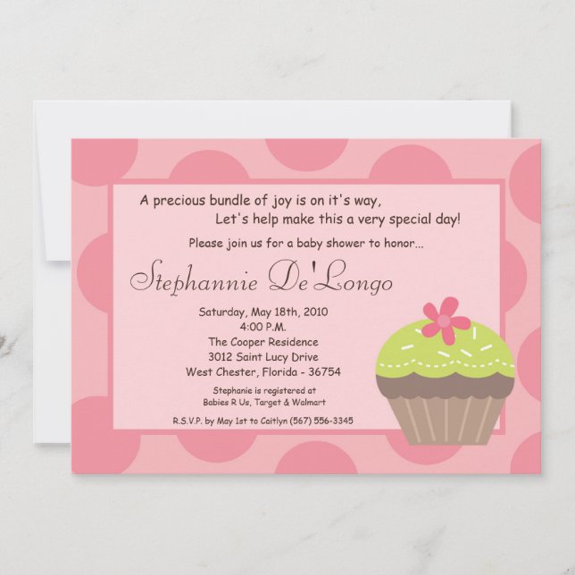5x7 Inbjudan till Polka Dot Kopp Cake Baby Shower (Framsida)