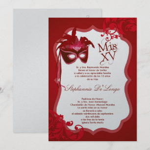 5x7 Inbjudan till Röd maskeringmask Quinceanera