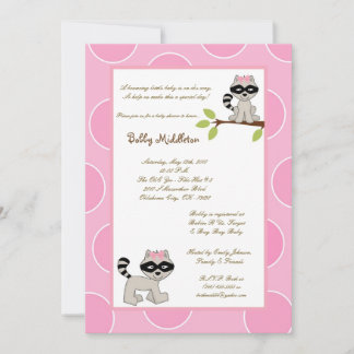 5x7-inbjudan till Rosa Girls Racoon Baby Shower Inbjudningar