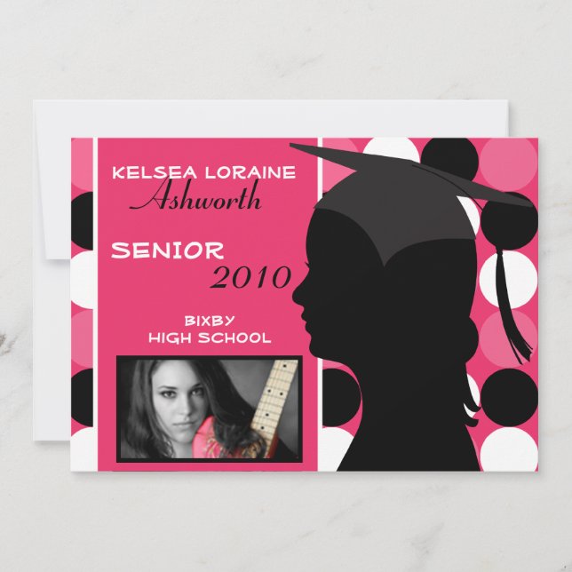 5x7-inbjudan till Rosa Polka Dot Photo Studenten Inbjudningar (Framsida)