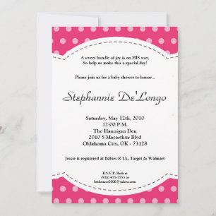 5x7-inbjudan till Rosa Polkadot Poke Baby Shower Inbjudningar