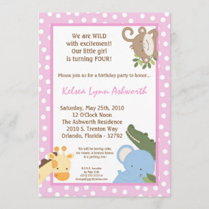 5x7 Inbjudan till Safari Jungle ZooAnimal Birthday