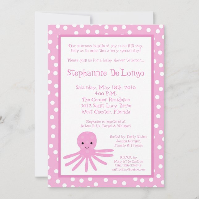 5x7 Inbjudan till Sea Life Octopus Baby Shower (Framsida)