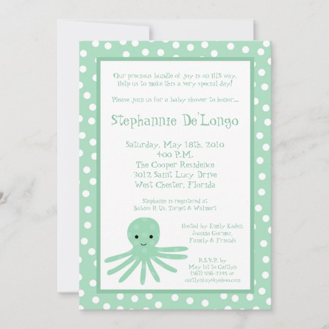 5x7 Inbjudan till Sea Life Octopus Baby Shower (Framsida)