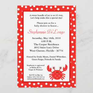 5x7 Inbjudan till Sea Life Red Crab Baby Shower