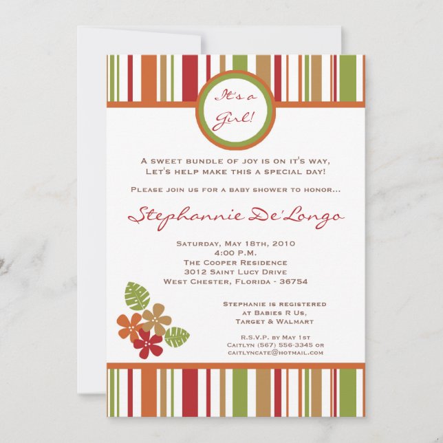 5x7 Inbjudan till Tropical Hawaiian Flowe Baby Sho (Framsida)