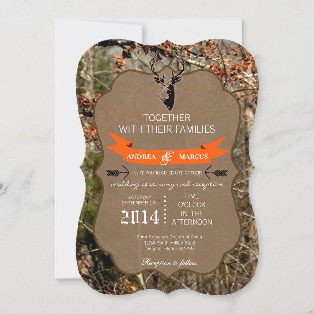 5x7 Jakt Hjort Buck Head Camo Wedding Inbjudan (Framsida)