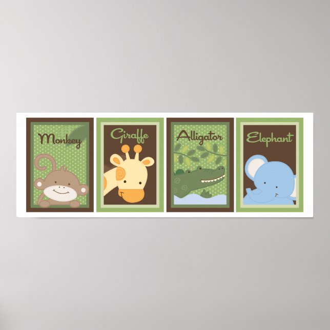 5x7 Jungle Safari Zoo Animal Baby Bedding Wall Art Poster (Framsidan)