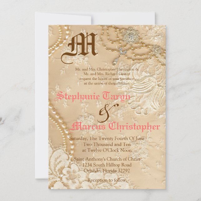 5x7 Land Snöre Victorian Vint Wedding bjudande Inbjudningar (Framsida)