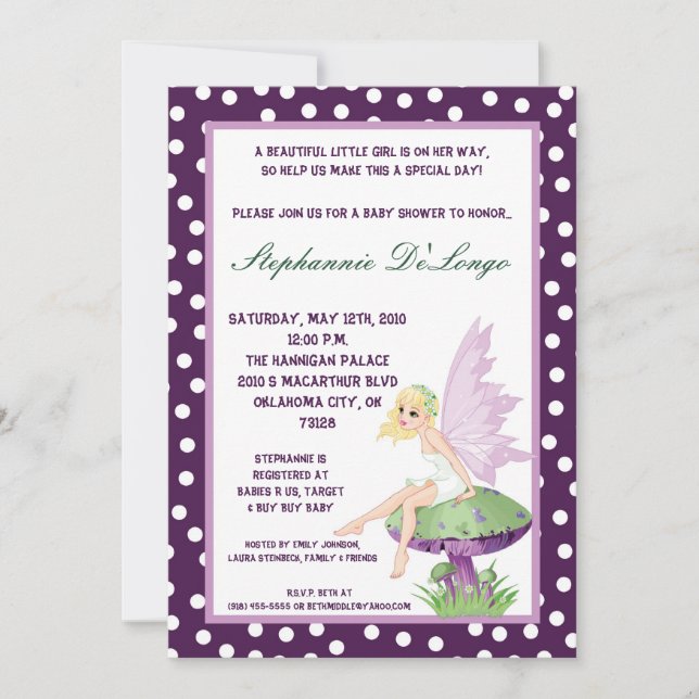 5x7 Lila Änglababyshower-inbjudan Inbjudningar (Framsida)