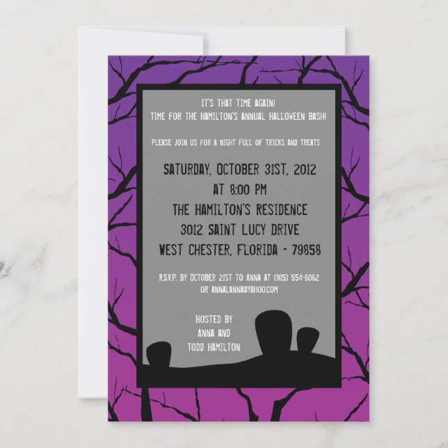 5x7 Lila Halloweenfest-inbjudan Inbjudningar (Framsida)
