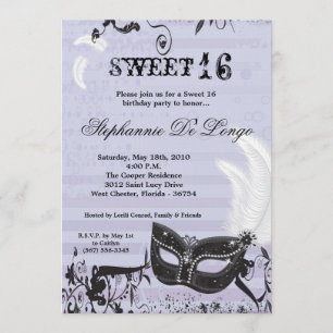 5x7 Lilac Masquerad Sweet 16 födelsedagsinbjudan Inbjudningar