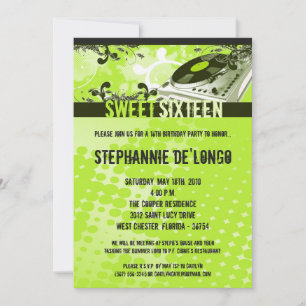 5x7 Lime Gree DJ Turntable16th Birthday bjudande Inbjudningar