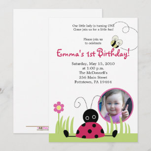 5x7 Little Ladybug *PHOTO* Vår Birthday Inbjudningar