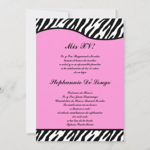 5x7 Ljusa rosa Zebra Quinceanera Party Inbjudan