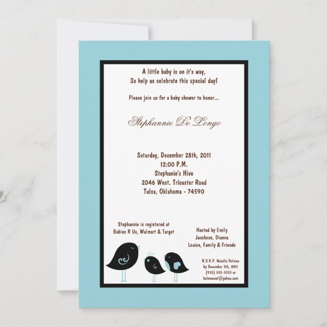 5x7 Ljust Blue Bird Baby Shower Inbjudningar (Framsida)