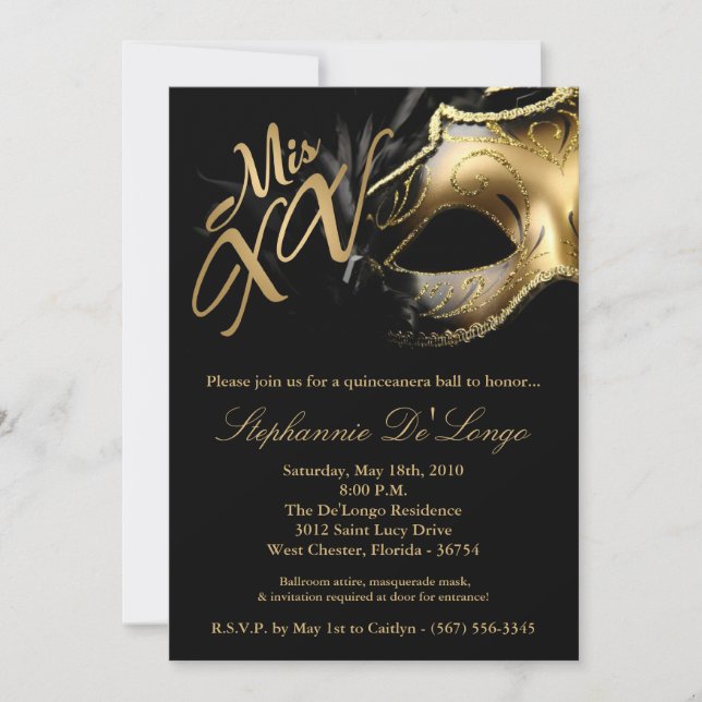 5x7 Maskeradmask 15 Quinceanera Boll-inbjudan Inbjudningar (Framsida)