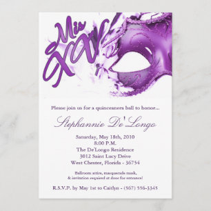 5x7 Maskeradmask Invitation till Quinceanera-bal 1 Inbjudningar