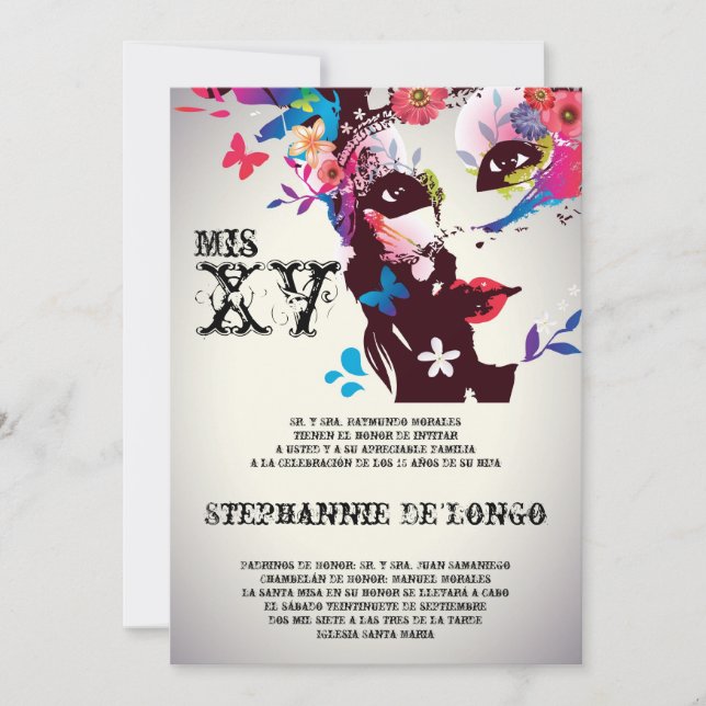 5x7 Masquerad Quinceanera Birthday-inbjudan Inbjudningar (Framsida)