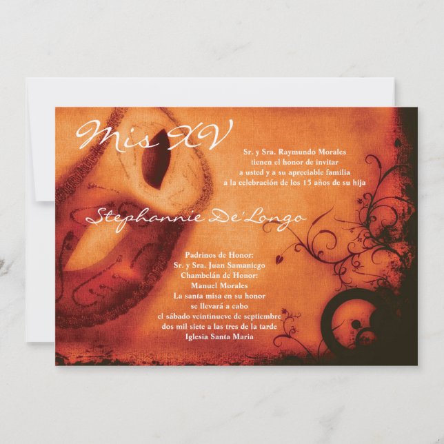 5x7 Masquerad Quinceanera Birthday-inbjudan Inbjudningar (Framsida)