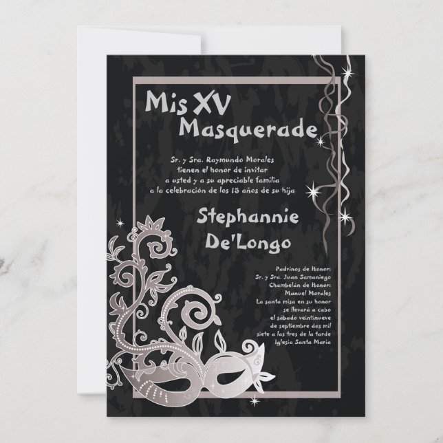 5x7 Masquerad Quinceanera Birthday-inbjudan Inbjudningar (Framsida)