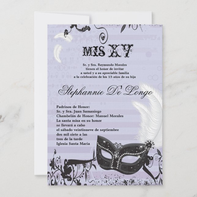 5x7 Masquerad Quinceanera Birthday-inbjudan Inbjudningar (Framsida)