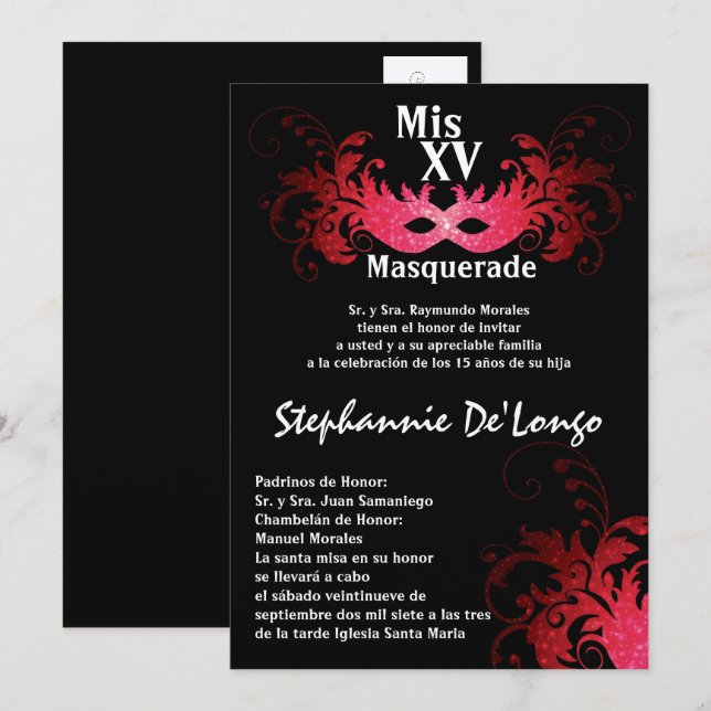 5x7 Masqueraquinceanera Birthday-inbjudan Inbjudningar (Fram/baksida)