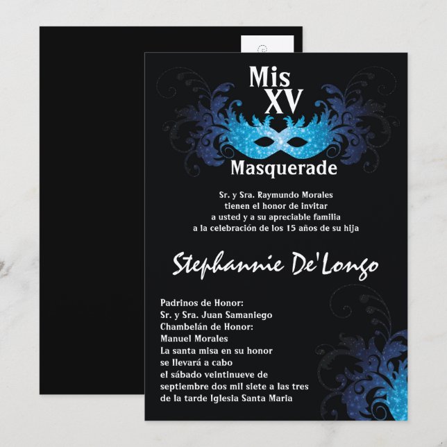 5x7 Masqueraquinceanera Birthday-inbjudan Inbjudningar (Fram/baksida)