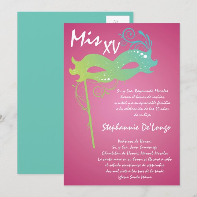 5x7 Masqueraquinceanera Birthday-inbjudan Inbjudningar (Fram/baksida)