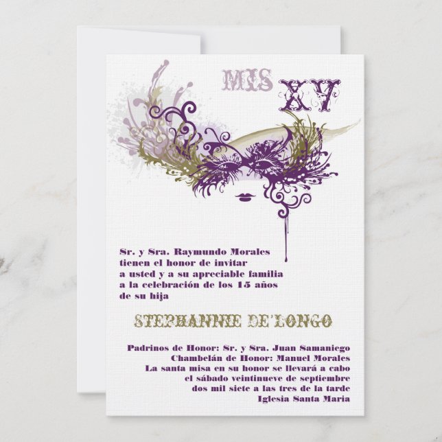 5x7 Masqueraquinceanera Birthday-inbjudan Inbjudningar (Framsida)
