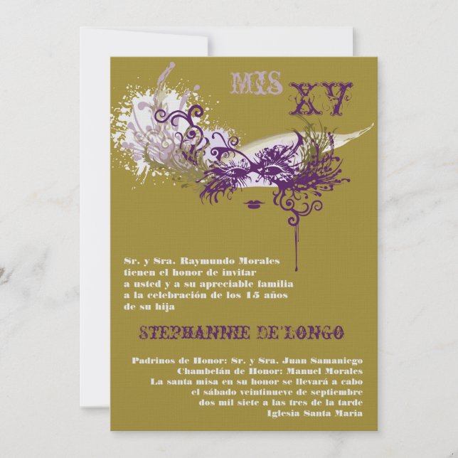 5x7 Masqueraquinceanera Birthday-inbjudan Inbjudningar (Framsida)