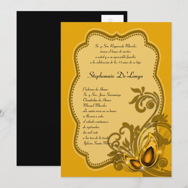 5x7 Masqueraquinceanera Birthday-inbjudan Inbjudningar (Fram/baksida)