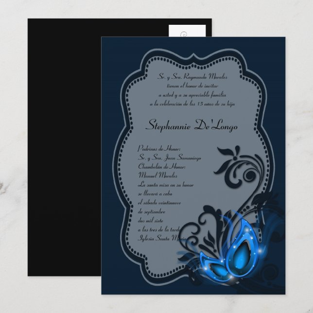 5x7 Masqueraquinceanera Birthday-inbjudan Inbjudningar (Fram/baksida)
