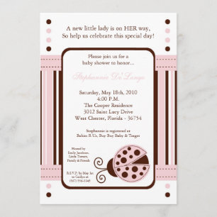 5x7 Modern Rosa LadyBug Baby Shower-inbjudan för M Inbjudningar