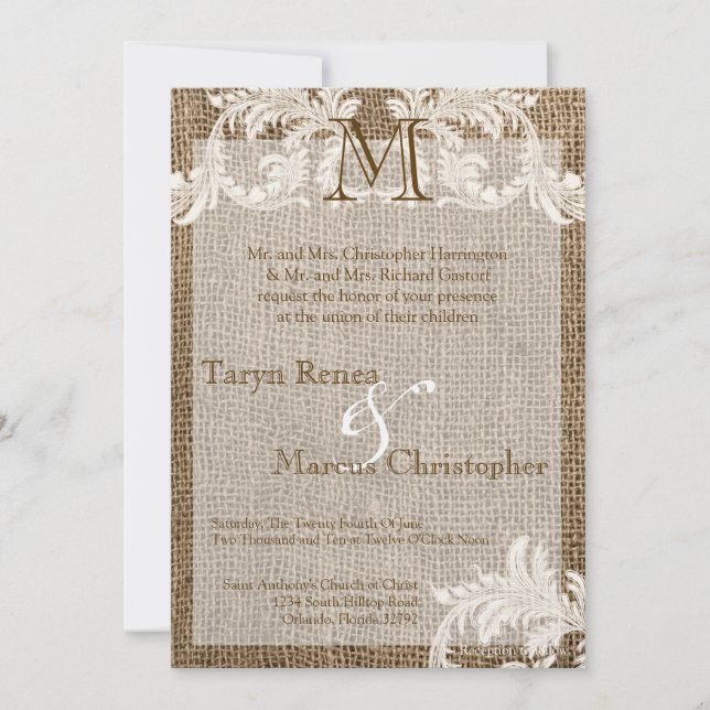 5x7 Monogram svadder och spets bröllopsinbjudan Inbjudningar (Framsida)