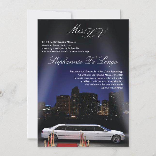 5x7 NY City Limo Quinceanera Birthday Inbjudan (Framsida)