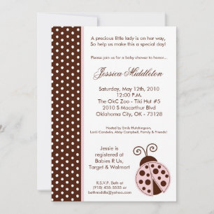 5x7 Nyckelpiga Rosa PolkaDot Baby Shower-inbjudan Inbjudningar