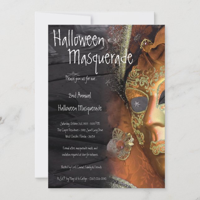 5x7-Orange Masquerad Halloween Costume Inbjudan (Framsida)