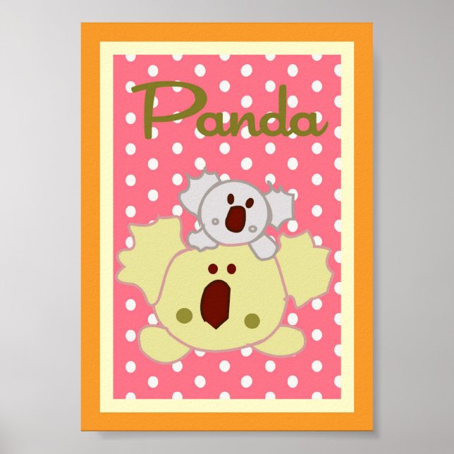 5x7 "Panda" Jungle Safari Baby Bedding Wall Art Poster (Framsidan)
