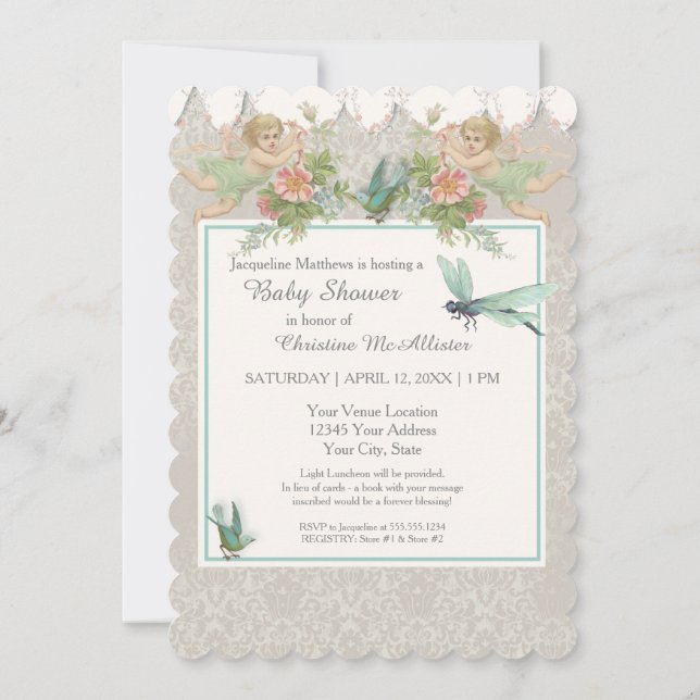 5x7 Papper inbjudan Babyskåda Fairy Tekopp (Baksida)