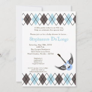 5x7 Pojk Punker Gitarr Baby Shower Inbjudan