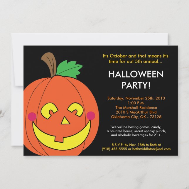 5x7 Pumpa Jack O Lantern Halloween-inbjudan Inbjudningar (Framsida)