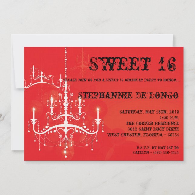 5x7 Röd Chandelier Sweet 16 födelsedagsinbjudan Inbjudningar (Framsida)