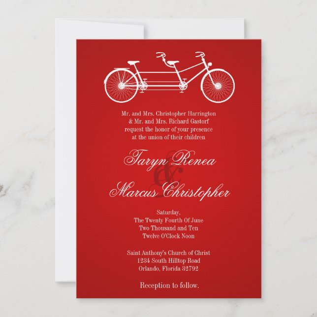 5x7 Röd Dubbla Bike Old Linen Wedding bjudande Inbjudningar (Framsida)