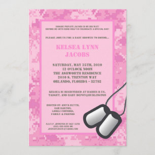 5x7 Rosa ARMY Camo ACU Baby Shower-inbjudan Inbjudningar